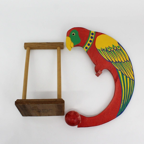 1981 R.S. Gonin Folk Art Balancing Parrot Wooden Toy 14” Tall on Stand