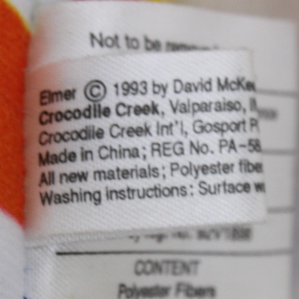 Vintage 1993 Elmer Patchwork Elephant Soft Plush Toy 6"