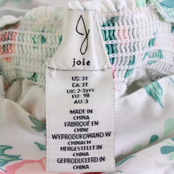 Joie White Pink Green Floral Cross Strap Dress Girls' Size 3T