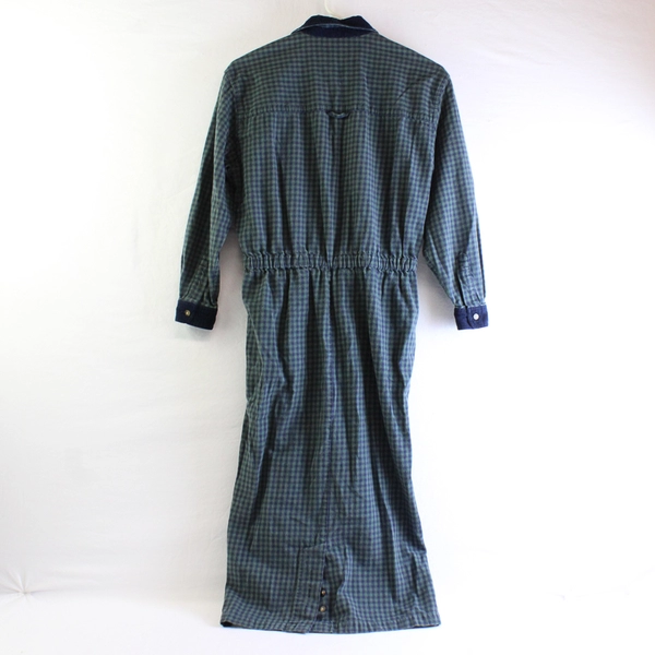 Vintage Eddie Bauer Green and Blue Gingham Long-Sleeve Dress Women's XS Petite