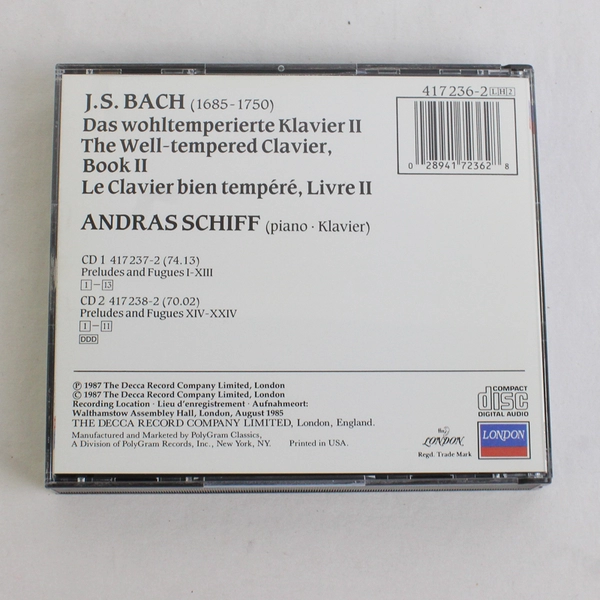 Well-Tempered Clavier Book 2 by Andras Schiff (2 CD Set, 1990)
