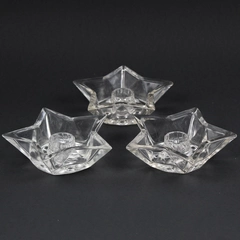 Set Of 3 Unbranded Clear Glass 5 Point Star Candle Holders For Taper 4.5"