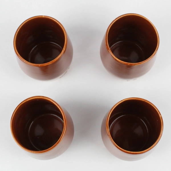 Lot Of 4 Vintage Matching Lancers Solid Brown Ceramic Wine Mugs 3.75" Tall