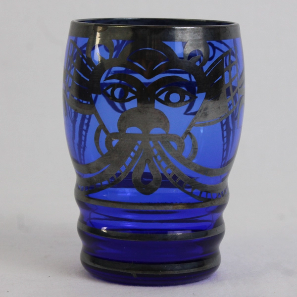 Cobalt Blue Glass Tumbler Silver Overlay