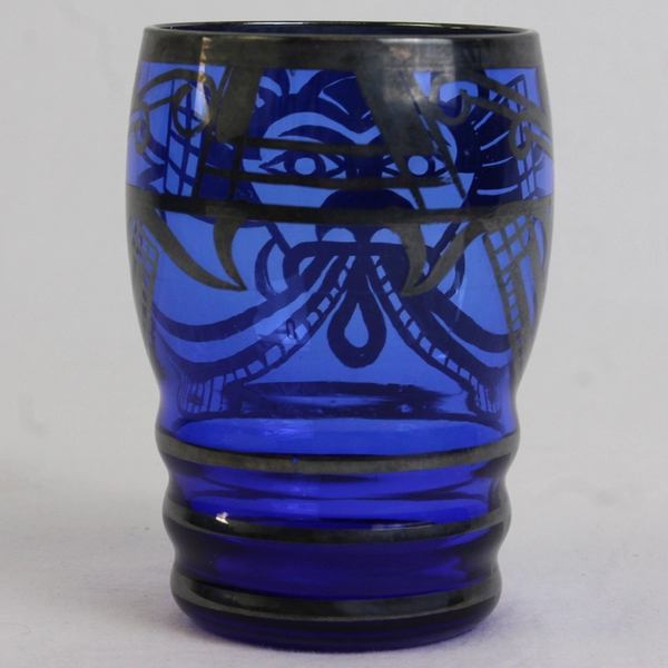 Cobalt Blue Glass Tumbler Silver Overlay