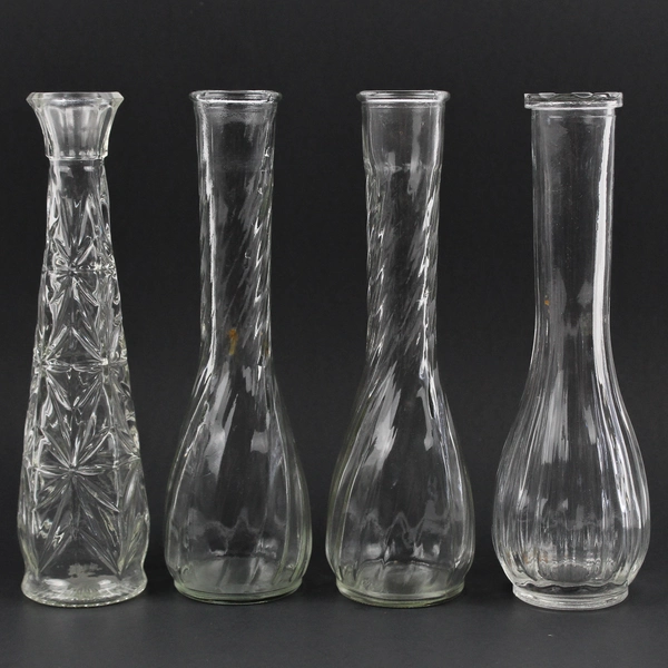 Lot Of 4 Assorted Unbranded Clear Glass Vases Bud Vase 9" Tall