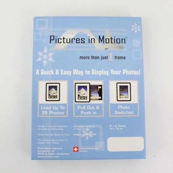 Pictures in Motion Swiss Photo Frame 4x6 Holds 35 Photos Open Box