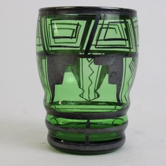 Vintage Green Glass Tumbler With Silver Tone Overlay