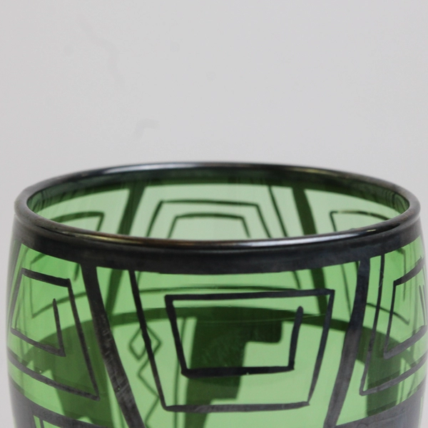 Vintage Green Glass Tumbler With Silver Tone Overlay