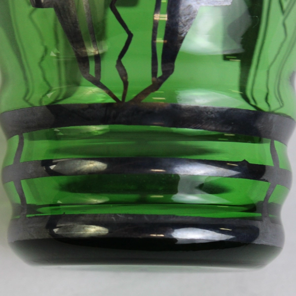 Vintage Green Glass Tumbler With Silver Tone Overlay