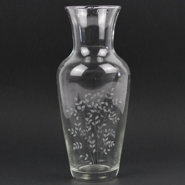 9" Floral Etched Clear Glass Vase Home Décor