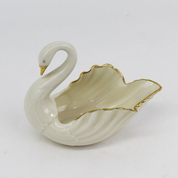 Lenox USA Porcelain Small Swan Trinket Dish with 24K Gold Trim