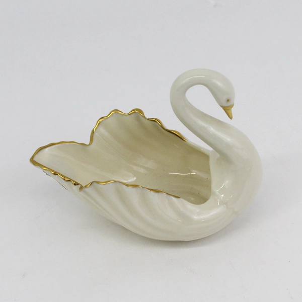 Lenox USA Porcelain Small Swan Trinket Dish with 24K Gold Trim