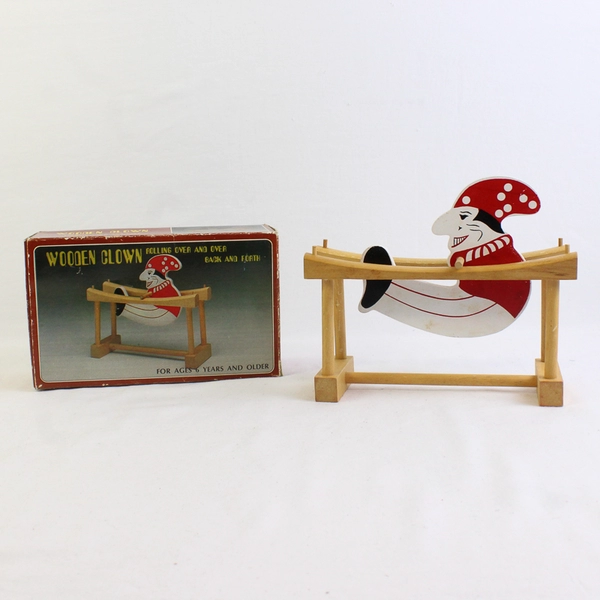 Vintage 1950's Wooden Acrobat Clown Tumbler Toy on Parallel Bars in Original Box