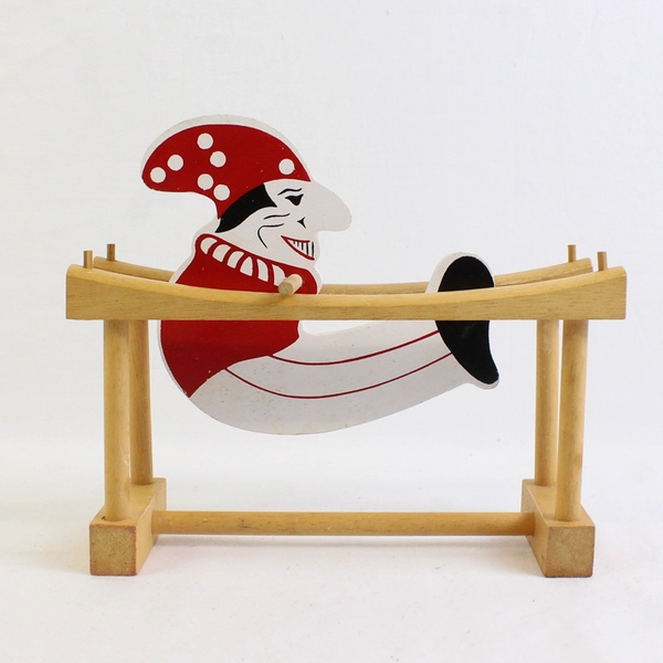 Vintage 1950's Wooden Acrobat Clown Tumbler Toy on Parallel Bars in Original Box