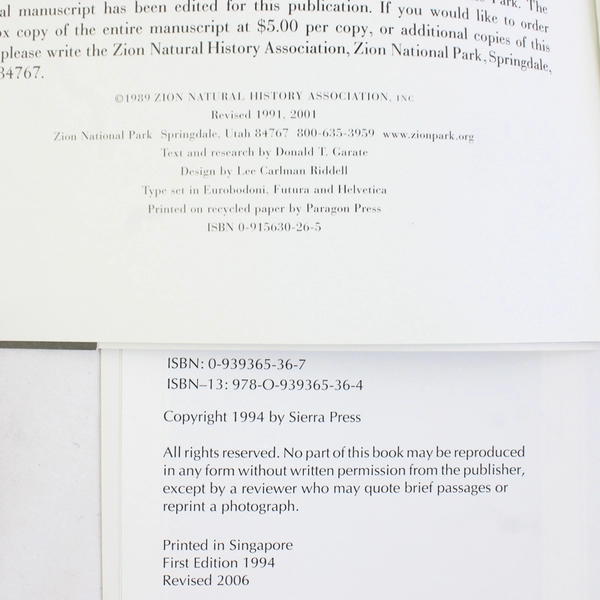 Lot of 2 Zion National Park Visual Picture Book and History of Zion Tunnel Books