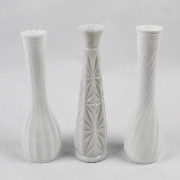 Lot Of 3 Unbranded Assorted Milk White Glass Bud Vases About 9" Tall Each