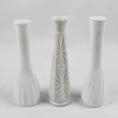 Lot Of 3 Unbranded Assorted Milk White Glass Bud Vases About 9" Tall Each