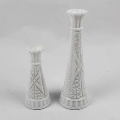 Lot Of 2 Matching Unbranded Milk White Glass Bud Vases (9.25" & 6" Tall)