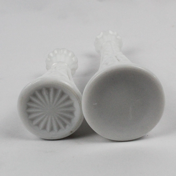 Lot Of 2 Matching Unbranded Milk White Glass Bud Vases (9.25" & 6" Tall)