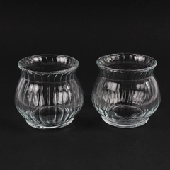Lot Of 2 Matching Unbranded Clear Glass Votive Candle Holders Striped 3" Tall