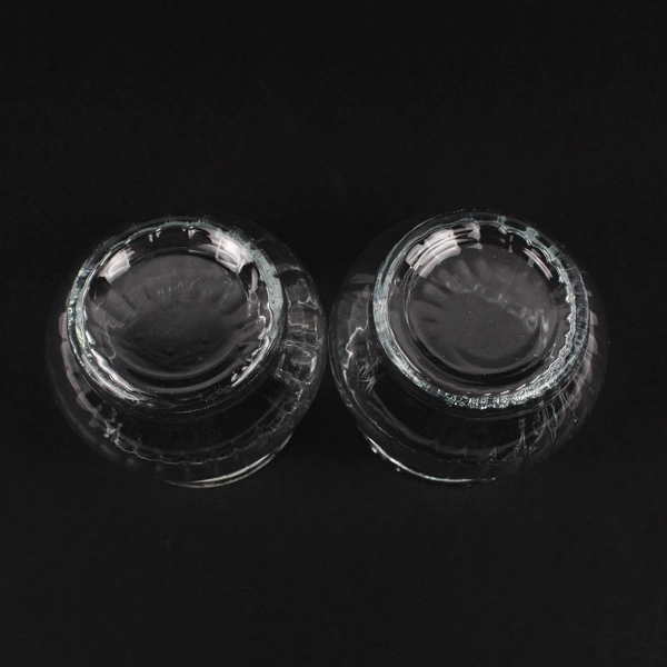 Lot Of 2 Matching Unbranded Clear Glass Votive Candle Holders Striped 3" Tall