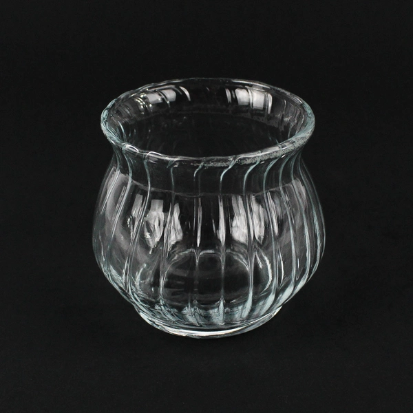 Lot Of 2 Matching Unbranded Clear Glass Votive Candle Holders Striped 3" Tall