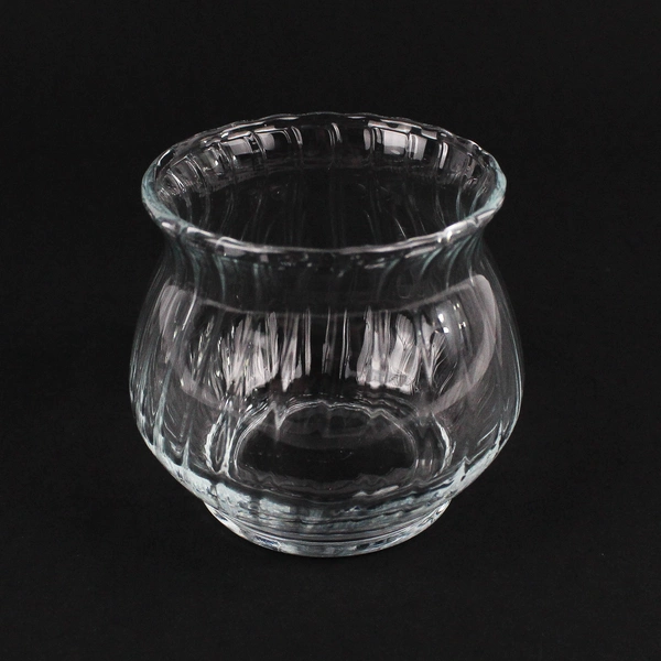 Lot Of 2 Matching Unbranded Clear Glass Votive Candle Holders Striped 3" Tall