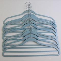 Lot of 10 Thin Blue Plastic Traditional Hangers w/ Notches Metal Hooks