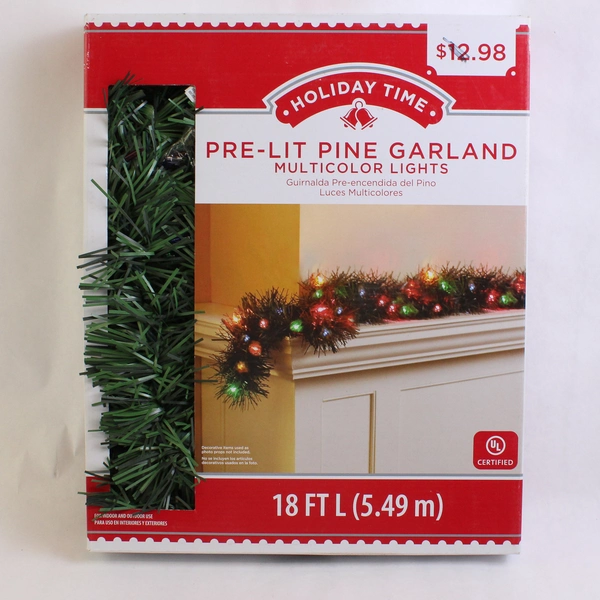Walmart Holiday Time Pre-Lit Pine Garland Multicolor Lights 18 Ft 2020