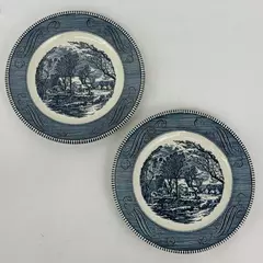 Set of 2 Royal China Currier & Ives Old Grist Mill Dinner Plates 10.5 Inch