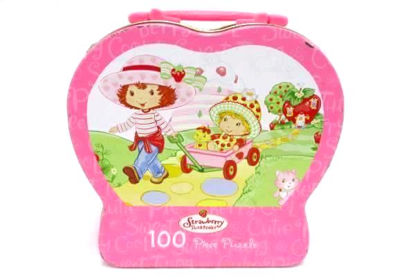 Lot of 2 Pink Metal Lunchbox Tin Strawberry Shortcake and Tweety Bird Surprise