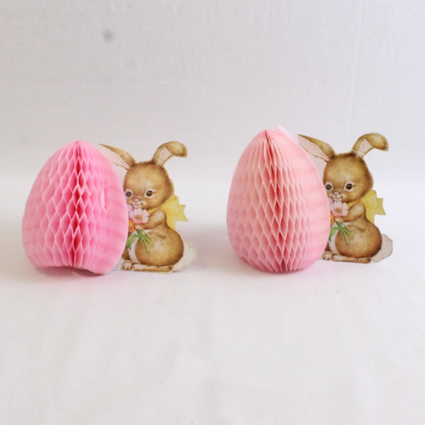 Set of 2 VTG 1984 American Greetings Easter Bunny Honeycomb Decorations 4"