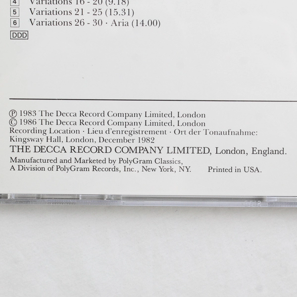 Bach Goldberg Variations BWV 988 CD Andras Schiff 417-116-2 London 1983