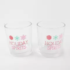 2 Rocks Cocktail Glasses "Holiday Spirits" in Red & Green Font by IQ Accessories