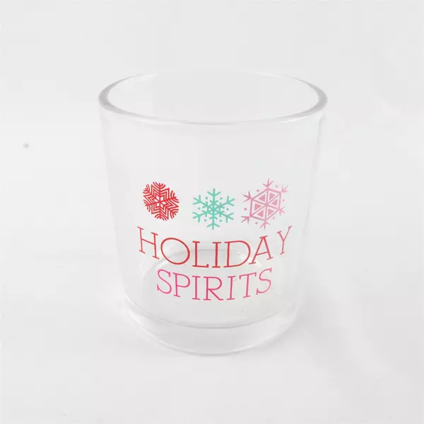 2 Rocks Cocktail Glasses "Holiday Spirits" in Red & Green Font by IQ Accessories