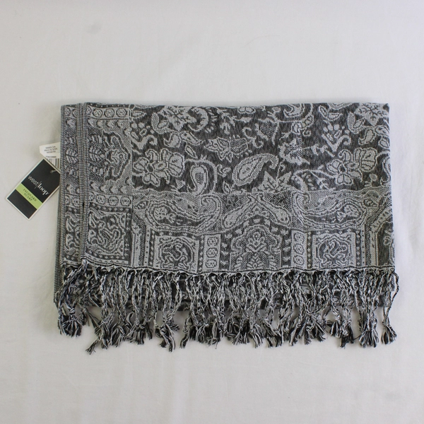 NWT West Loop Silver Gray Two Toned Fringed Jacquard Scarf
