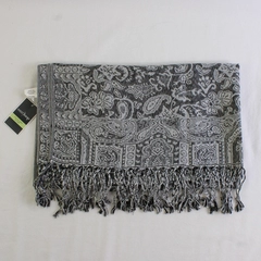 NWT West Loop Silver Gray Two Toned Fringed Jacquard Scarf