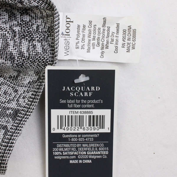 NWT West Loop Silver Gray Two Toned Fringed Jacquard Scarf