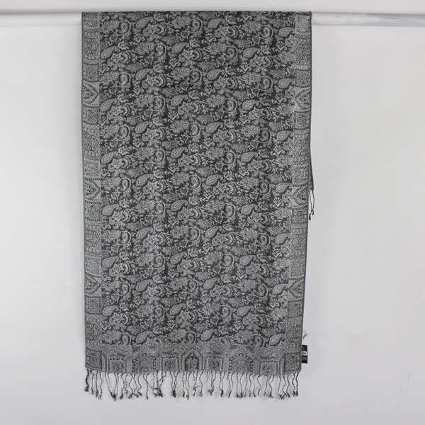 NWT West Loop Silver Gray Two Toned Fringed Jacquard Scarf