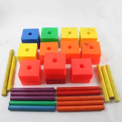 Vintage Fisher-Price 21pc Square Stacking Blocks Set with 15 Pegs