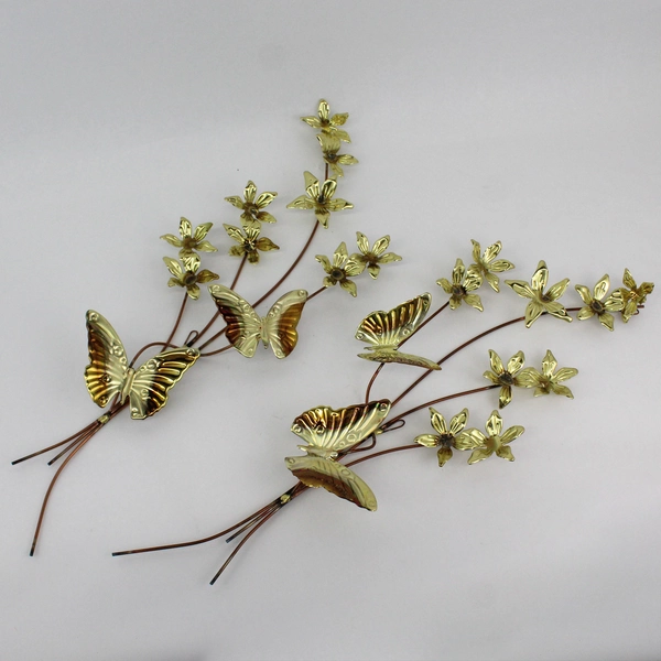 2  Piece Home Interiors MCM Style Brass Copper Flower Butterfly Wall Decor