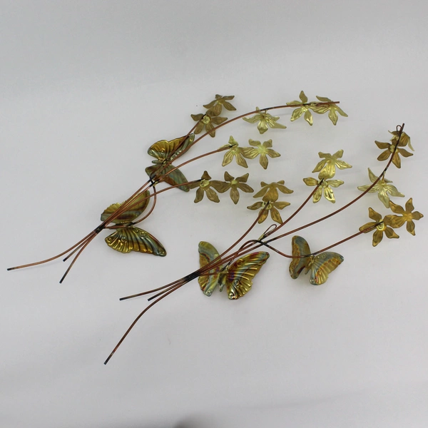 2  Piece Home Interiors MCM Style Brass Copper Flower Butterfly Wall Decor