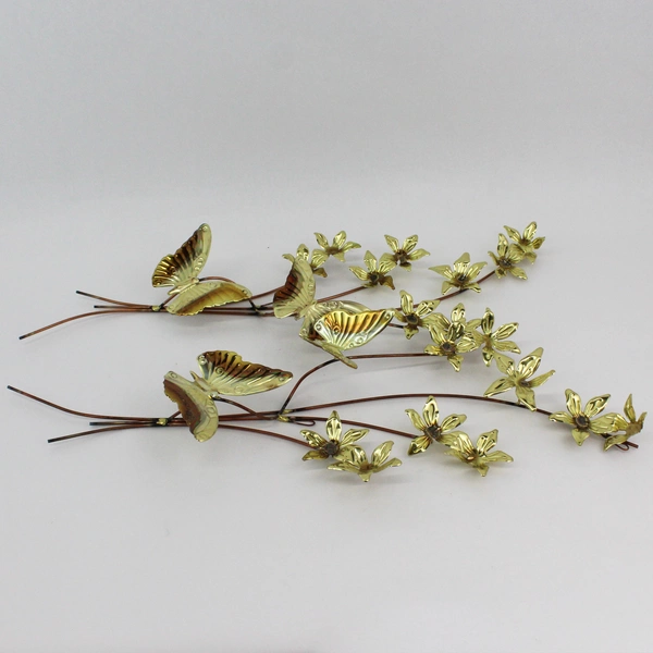 2  Piece Home Interiors MCM Style Brass Copper Flower Butterfly Wall Decor