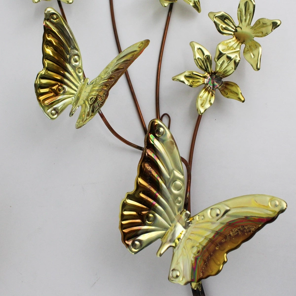 2  Piece Home Interiors MCM Style Brass Copper Flower Butterfly Wall Decor