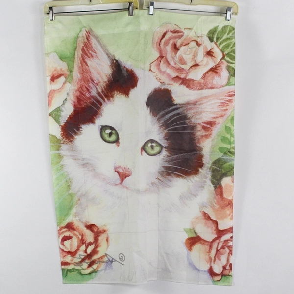 Ann Fox Garden Cat Floral Flag Banner 28x40in Cat & Flowers Outdoor Flag