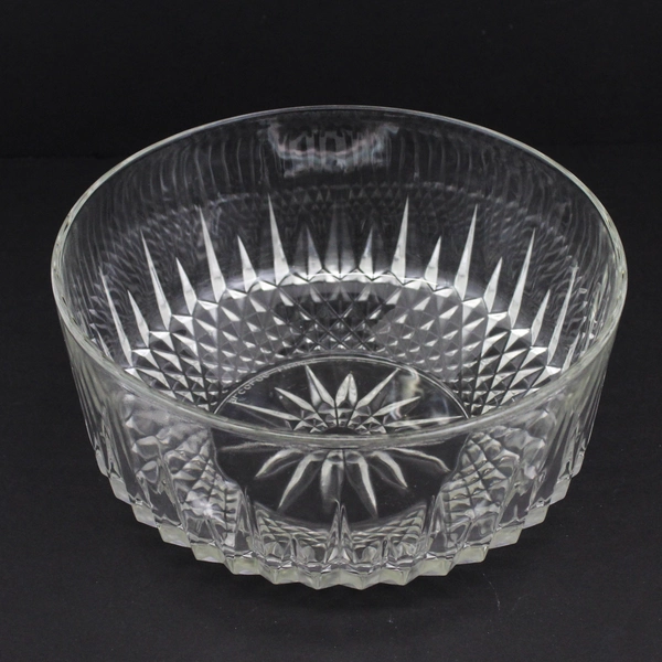 Arcoroc France Diamond And Starburst Clear Glass Salad Bowl 9 Inch
