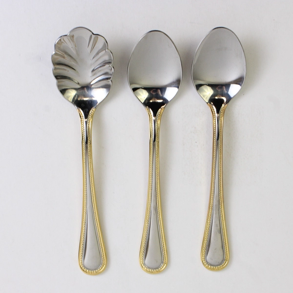 3 Wallace Silver Regal Pearl Gold Accent Front/Back 2 Teaspoons 1 Sugar Spoon