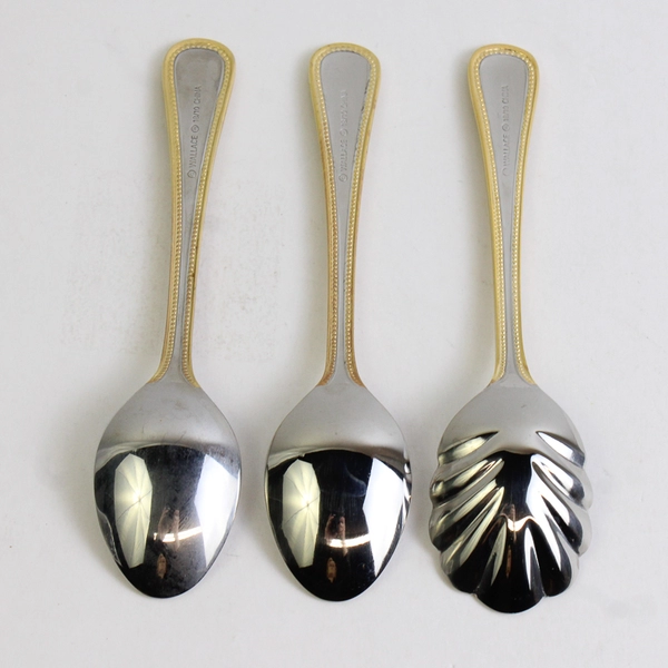 3 Wallace Silver Regal Pearl Gold Accent Front/Back 2 Teaspoons 1 Sugar Spoon