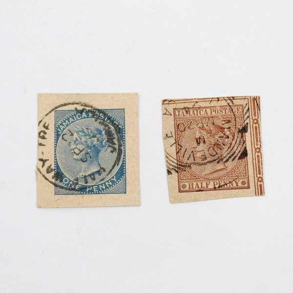 Lot Of 2 British Jamaica Cut Square Postal Stationery Stamps Used 